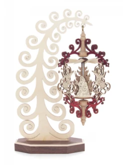 074/183 - Wooden Hanging Angel/Nativity Pyramid W/ Stand (Red/Natural)