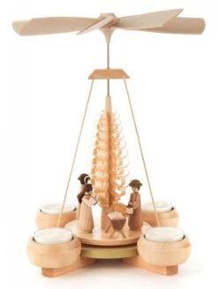 085/918 - Pyramid With Nativity Scene & Curled Wood Tree (Tealights)