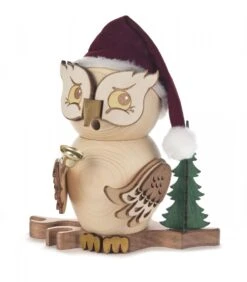 146/1670/3 - Smoker - Owl Smoker W/ Bell, Santa Hat & Pine Tree