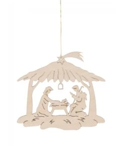 165/223 - Wooden Nativity Scene Window Ornament