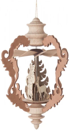 199/229/21 - Hanging Pyramid Ornament With Deer, Sleigh & Santa