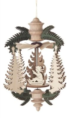 199/229/82 - Hanging Pyramid Ornament With Fir Trees & Winter Children