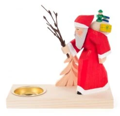 225/033 - Tealight Holder With Hand Carved Santa & Tree