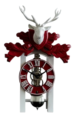 23032-000721 - White & Red Skeleton Mantle Clock W/ Deer & Leaves (Nickel Movement)