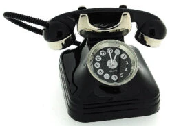 C3185BK - Old Style Telephone Miniature Clock In Black