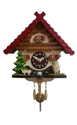 2056PQ - Novelty Chalet Cuckoo Clock With Cat & Tree