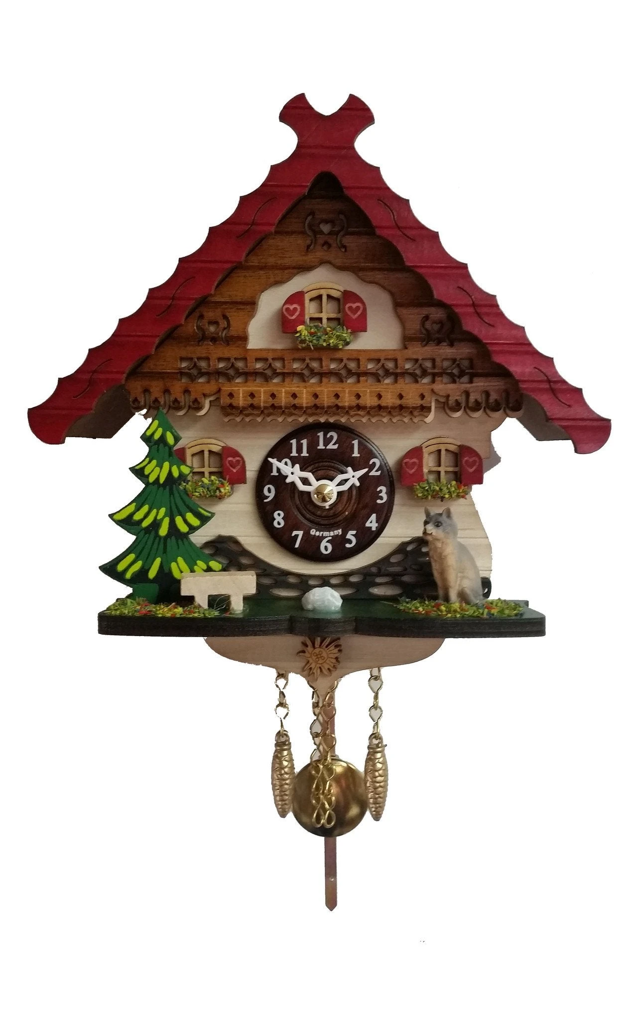2056PQ - Novelty Chalet Cuckoo Clock With Cat & Tree 1 2056PQ - Novelty Chalet Cuckoo Clock With Cat & Tree