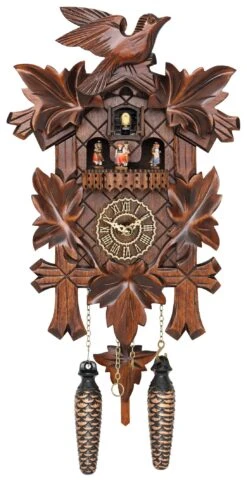 KU376QMT - 5 Leaf 1 Bird Quartz Musical Cuckoo With Turning Dancers