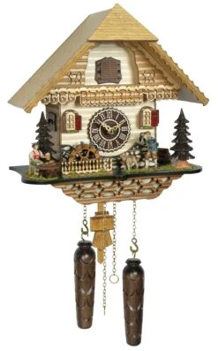 KU4220QM - Quartz Musical Chalet W/ Man Tipping Hat & Dog