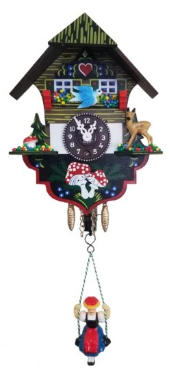 61S - Novelty Silk Screened Chalet Cuckoo Clock With Deer & Mushrooms