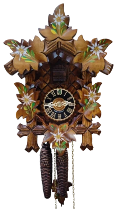 KU1002ed - 1 Day 5 Leaf Cuckoo Clock With Painted Edelweiss Flowers