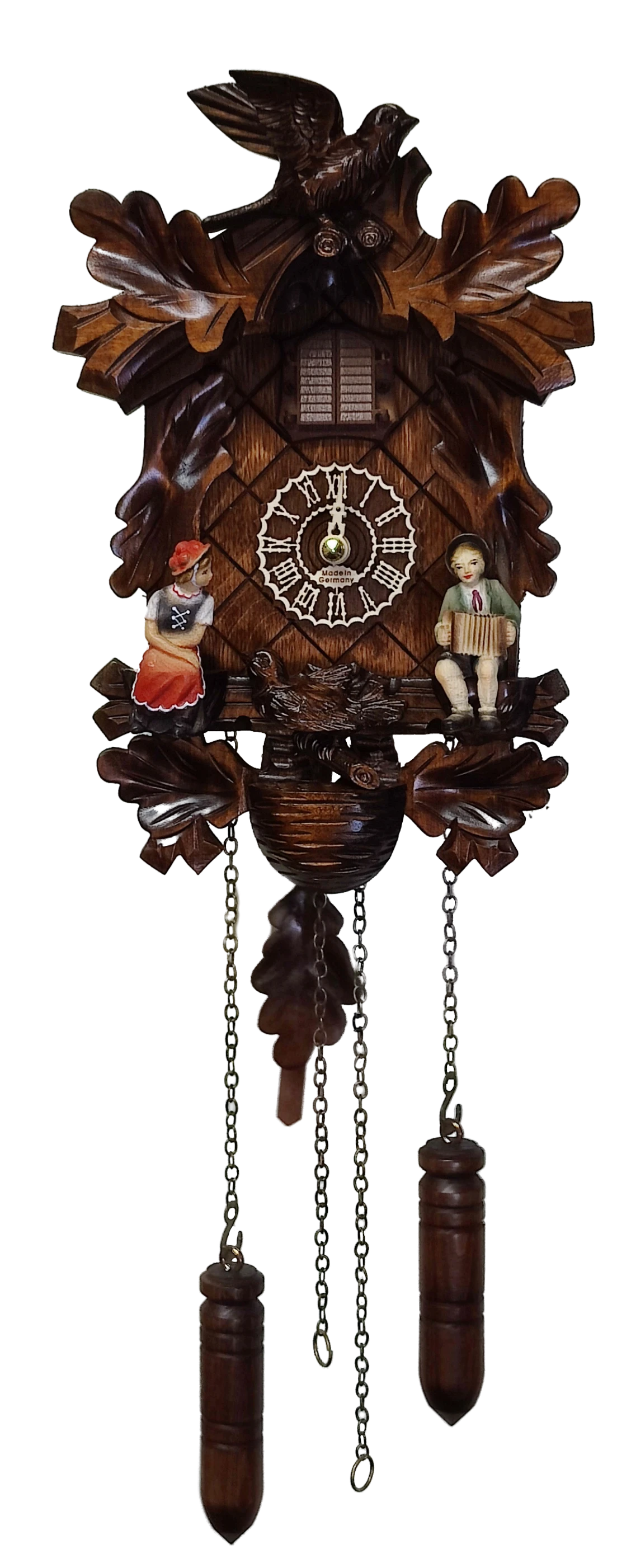 KU388QM - Quartz Musical Chalet With Oak Leaves & Dancers 1 KU388QM - Quartz Musical Chalet With Oak Leaves & Dancers