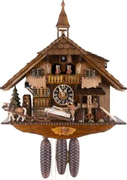 KU8230M- 8 Day Musical Chalet Cuckoo Clock With Log Puller And Saw Mill