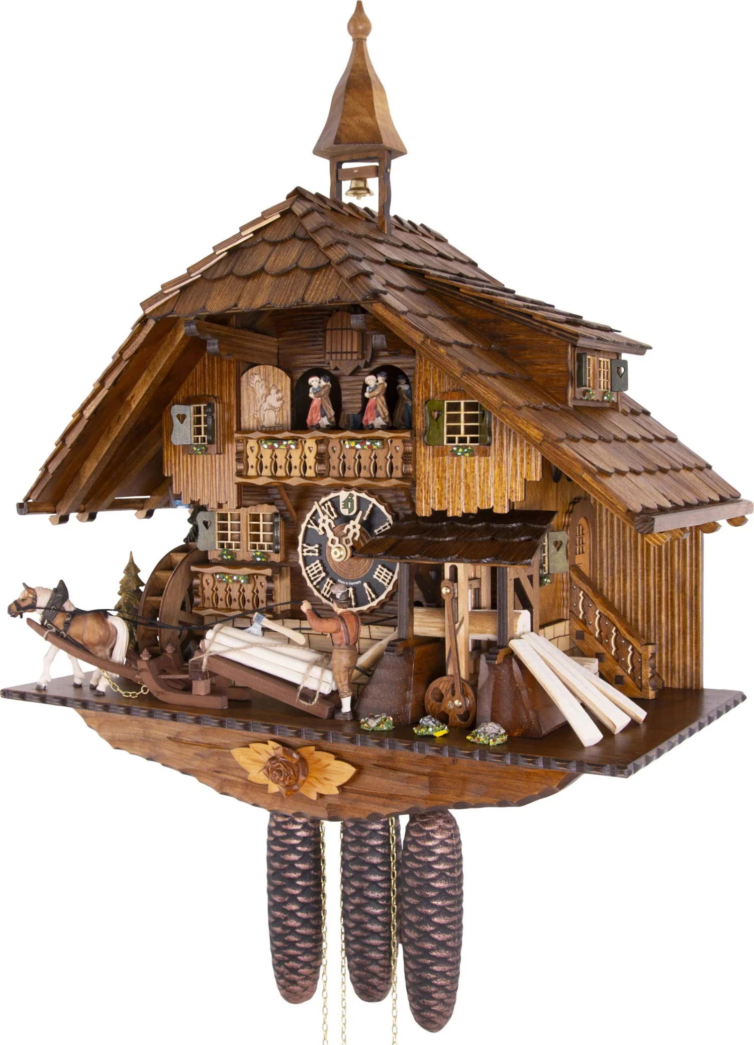 KU8230M- 8 Day Musical Chalet Cuckoo Clock With Log Puller And Saw Mill 3 KU8230M- 8 Day Musical Chalet Cuckoo Clock With Log Puller And Saw Mill - Image 3