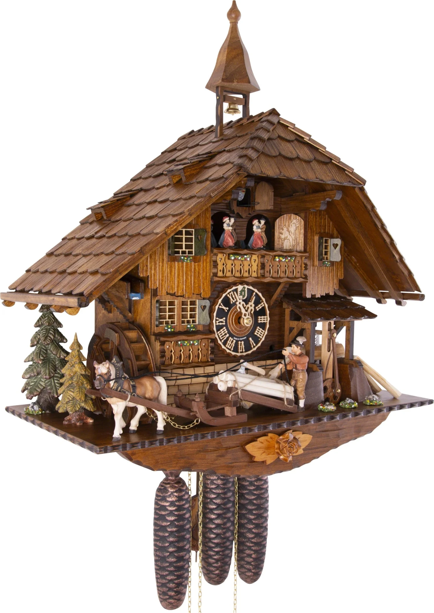 KU8230M- 8 Day Musical Chalet Cuckoo Clock With Log Puller And Saw Mill 2 KU8230M- 8 Day Musical Chalet Cuckoo Clock With Log Puller And Saw Mill - Image 2