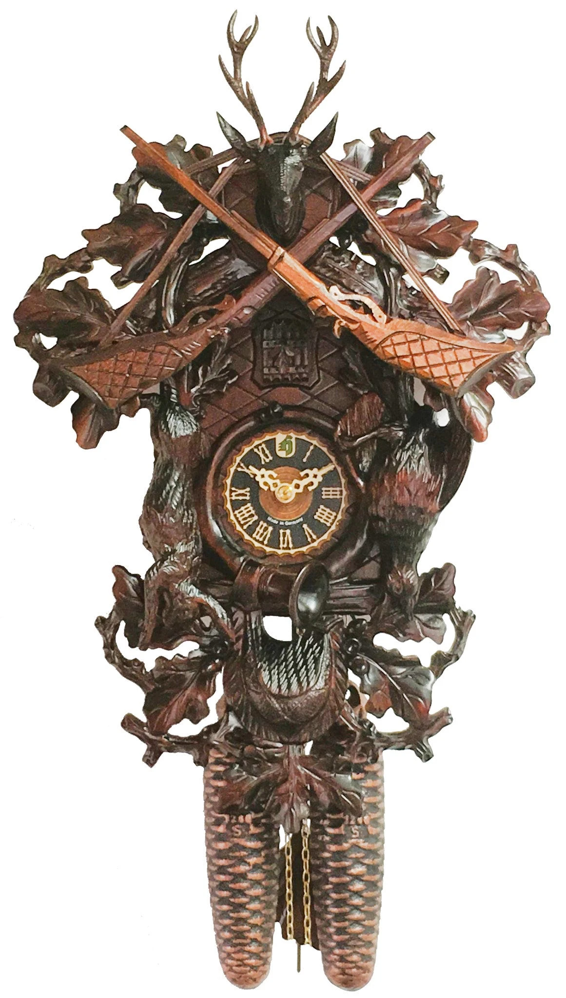 KU82613 - 8 Day Deluxe Carved Hunter's Trophy Cuckoo Clock 1 KU82613 - 8 Day Deluxe Carved Hunter's Trophy Cuckoo Clock