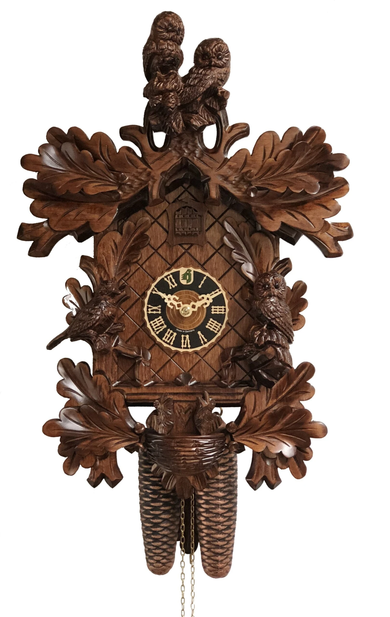 KU8794 - 8 Day Cuckoo With Owls & Oak Leaves 1 KU8794 - 8 Day Cuckoo With Owls & Oak Leaves