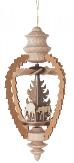 199/229/3 - Hanging German Pyramid Ornament With Deer & Trees