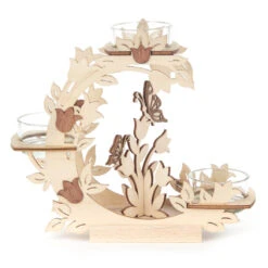 201/186 - Wooden Candle Holder With Flowers