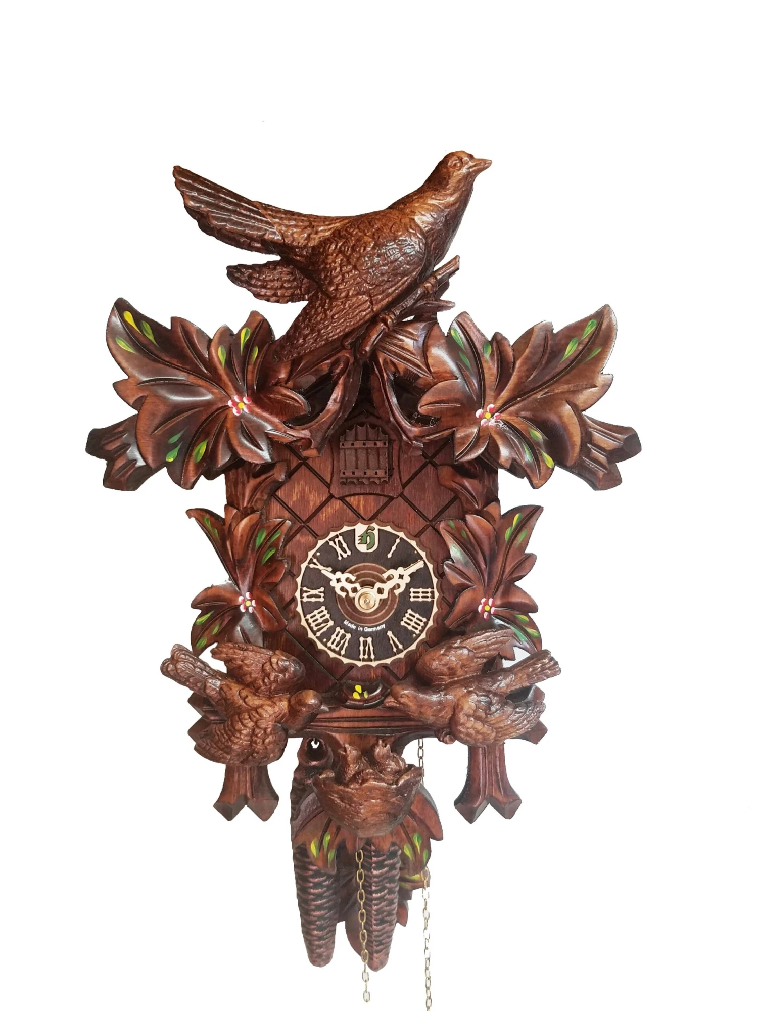 KU47003bl - 1 Day Feeding Birds Cuckoo Clock With Painted Flowers 1 KU47003bl - 1 Day Feeding Birds Cuckoo Clock With Painted Flowers
